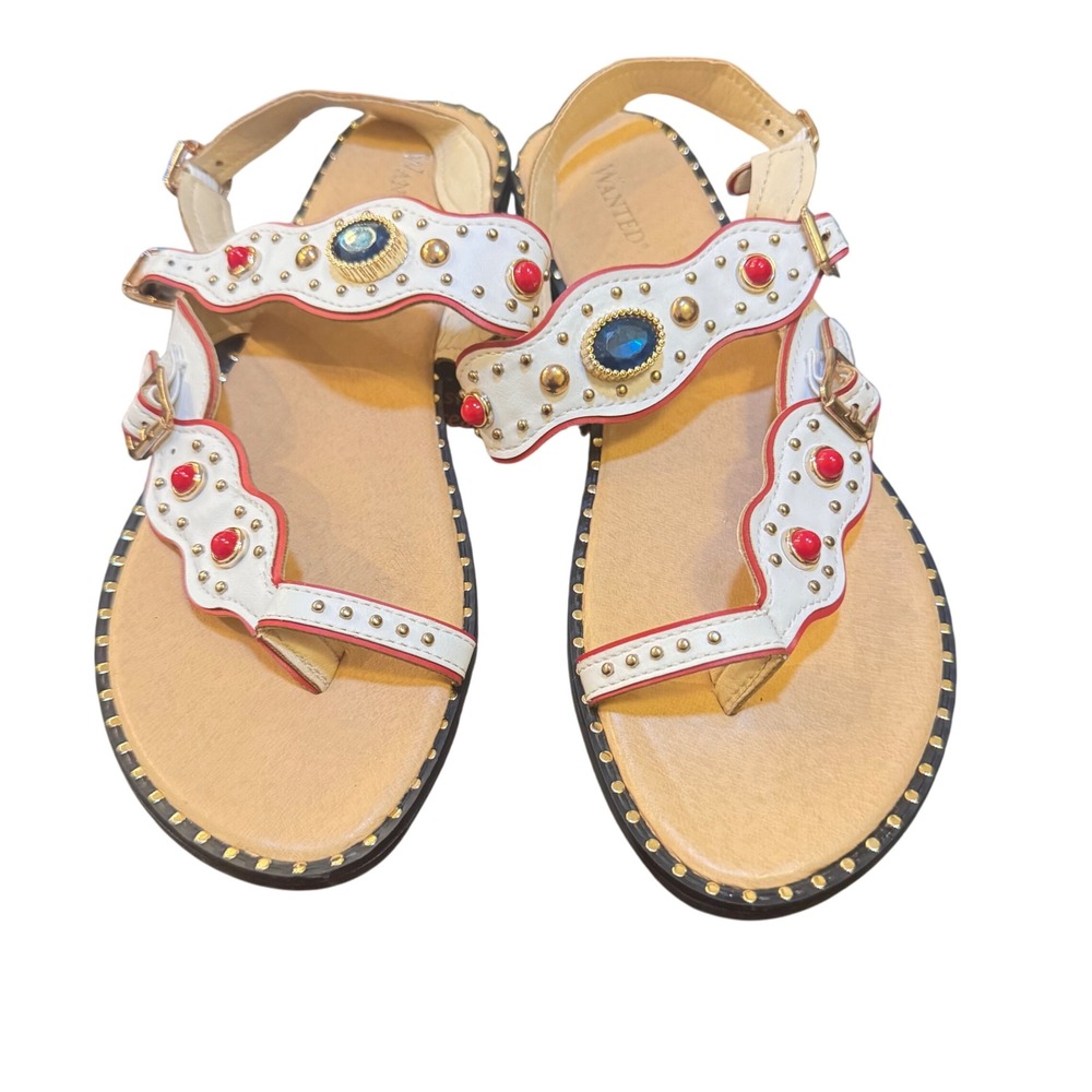 Wanted‎ Embellished Sandals Jewel Accent Toe Thong Strap Flats 10 women's EUC